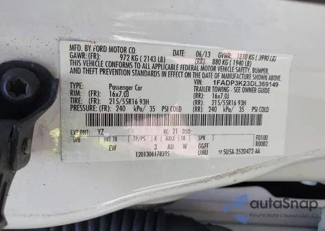 2013 Ford Focus Se из США, поврежденный, VIN 1FADP3K23DL369149